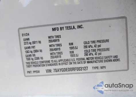 2024 Tesla Model Y Long Range Dual Motor All-Wheel Drive/Rwd from USA, damaged, VIN 7SAYGDED0RF003127
